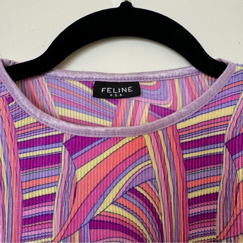 Vintage Feline USA 80s Pattern Tank Top with Lace Trim - Picture 4 of 5